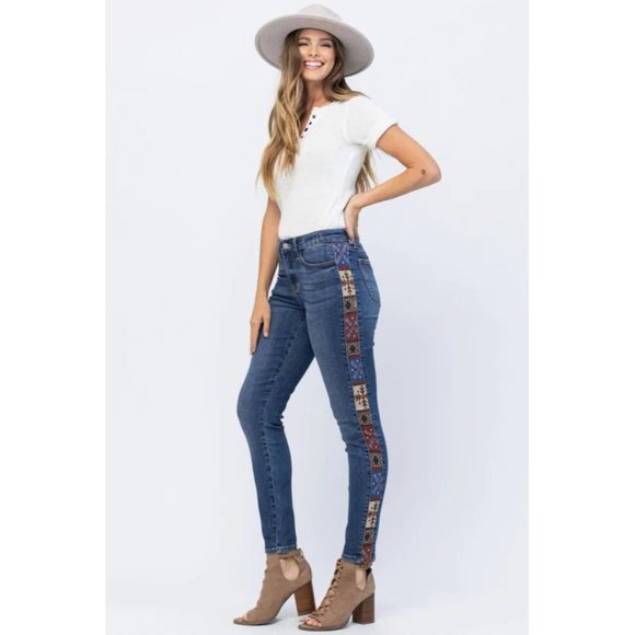 Judy Blue Denim - Judy Blue Western Print Mid Rise Relaxed Jeans